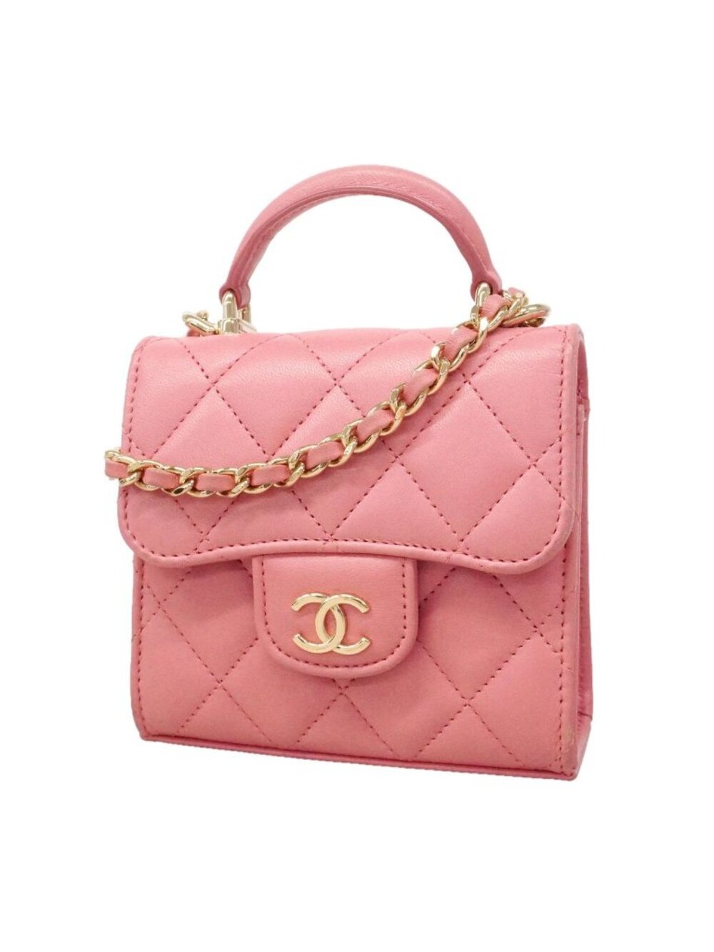 Chanel Handbag Quilted Lambskin Pink Gold 2-Way Bag